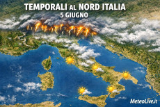 Venerd&igrave; 5 giugno temporali in spostamento sul nord-est.