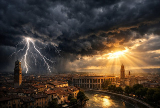 Verona colpita da un temporale.