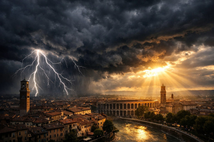 Verona colpita da un temporale.