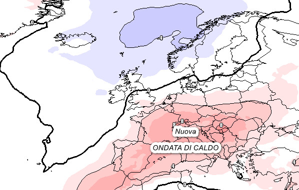 anomalie termiche a 1500 metri attese in Europa nella giornata di sabato 1 agosto secondo la media degli scenari del modello GFS elaborata su base grafica Meteociel