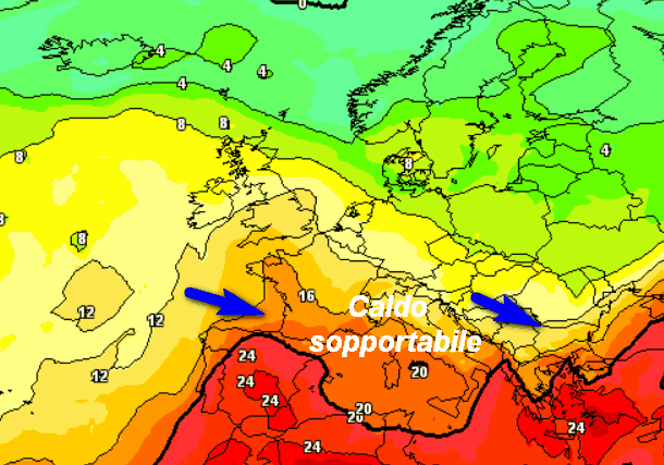 modello GFS elaborato su base grafica Meteociel valida per lunedì 10 agosto