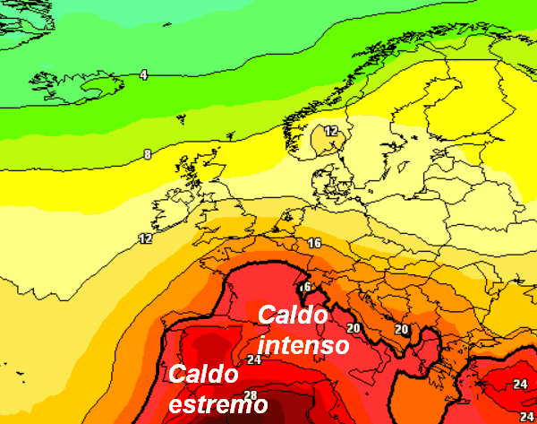 media degli scenari del modello GFS elaborata su base grafica Meteciel per domenica 12 luglio