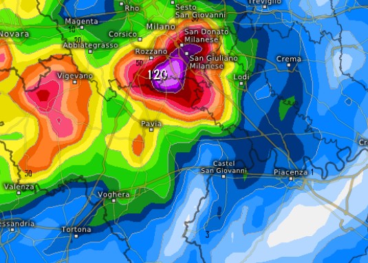 Carta del modello SUISSE 4x4 su base grafica Meteologix per domenica 26 sul Milanese.