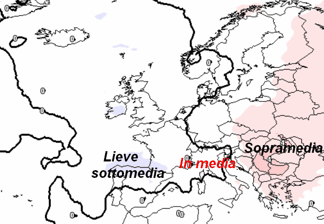 anomalie termiche a 1500 metri attese in Europa nella giornata di mercoledi 29 luglio sempre secondo la media degli scenari del modello GFS elaborato su base grafica Meteociel