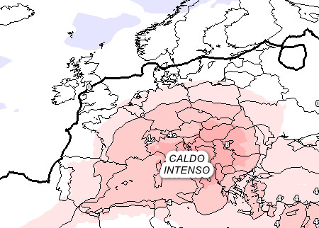 anomalie termiche a 1500 metri in Europa valide per la giornata di mercoledi 5 agosto sempre secondo la media degli scenari del modello GFS elaborata su base grafica Meteociel
