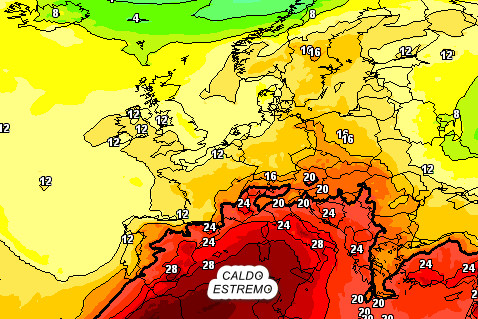 temperature a 1500 metri attese in Italia nelle ore centrali di venerdi 17 luglio secondo il modello GFS elaborato su base grafica Meteociel