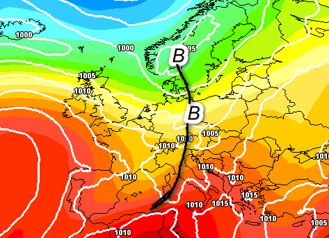 quadro sinottico atteso in Italia nelle ore centrali di domenica 26 luglio secondo il modello GFS elaborato su base grafica Meteociel