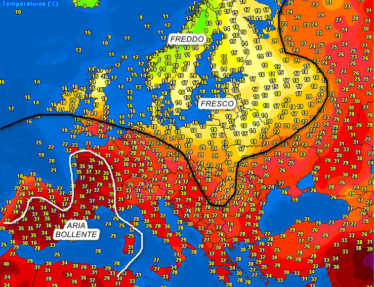 temperature registrare alle ore 14 italiane in tutta Europa