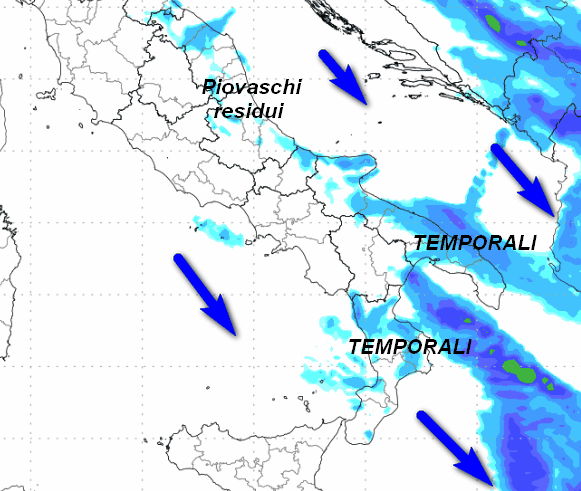 sommatoria delle precipitazioni attese in Italia fino alle ore 14 di venerdi 24 luglio secondo il modello Moloch elaborato su base grafica Lamma