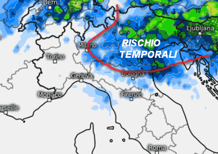 sommatoria dei temporali attesi in Italia nell'arco della giornata di sabato 18 luglio secondo il modello ICON elaborato su base grafica Meteologix