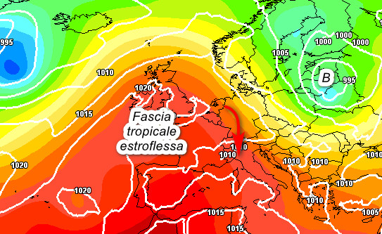 mappa sinottica attesa per le ore centrali di mercoledi 8 luglio