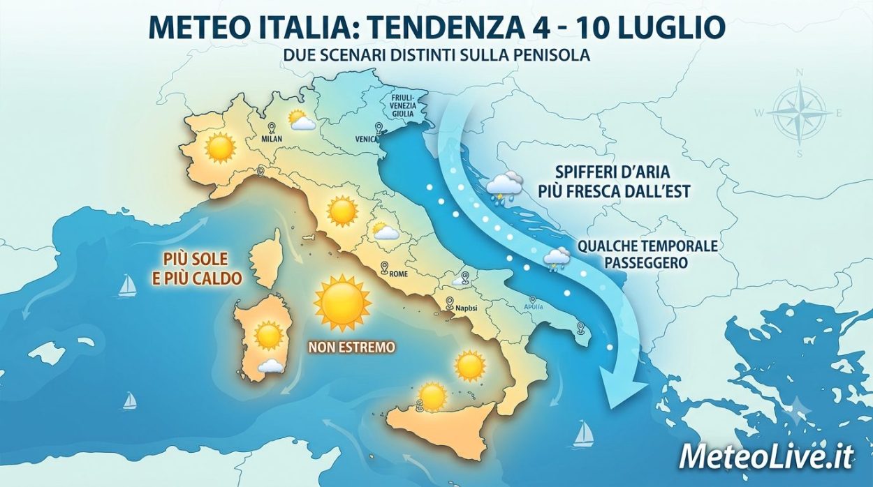 Un possibile andamento della situazione durante la prima decade di luglio secondo MeteoLive.it sulla base delle elaborazioni modellistiche.