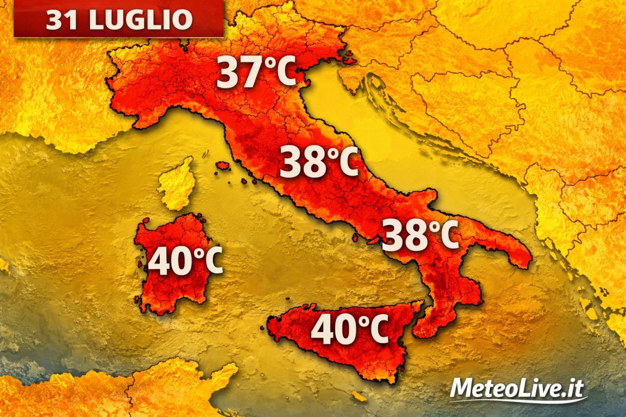 Carta termica per il 31 luglio secondo MeteoLive.it