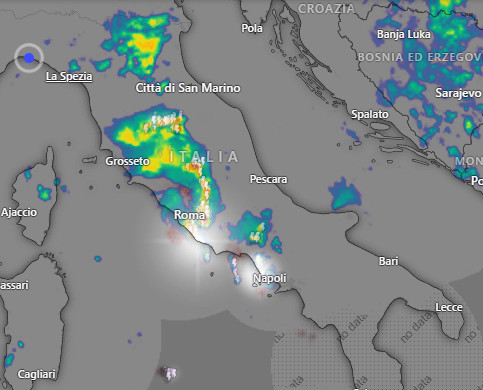 riflettività del radar delle ore 8 di giovedi 2 luglio