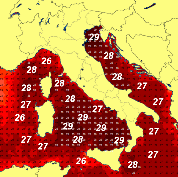 temperature del mare registrate nelle ore centrali di giovedi 2 luglio