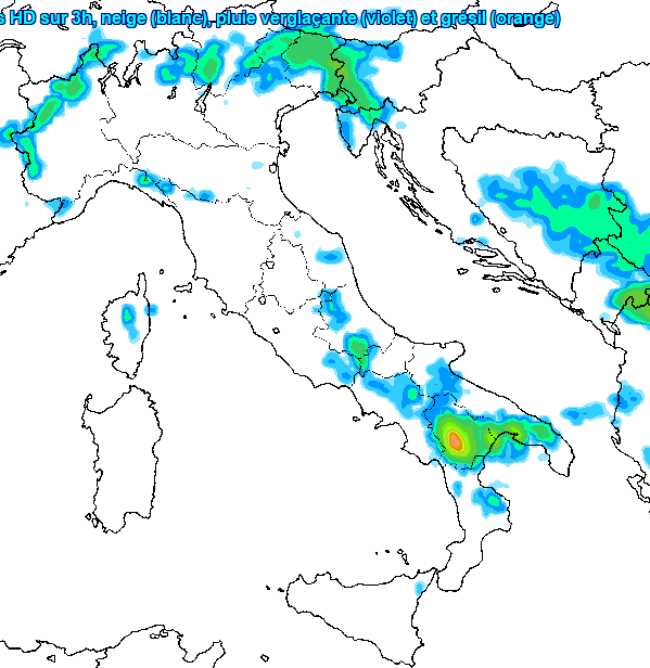 sommatoria del temporali attesi in Italia tra le 14 e le 20 della giornata festiva