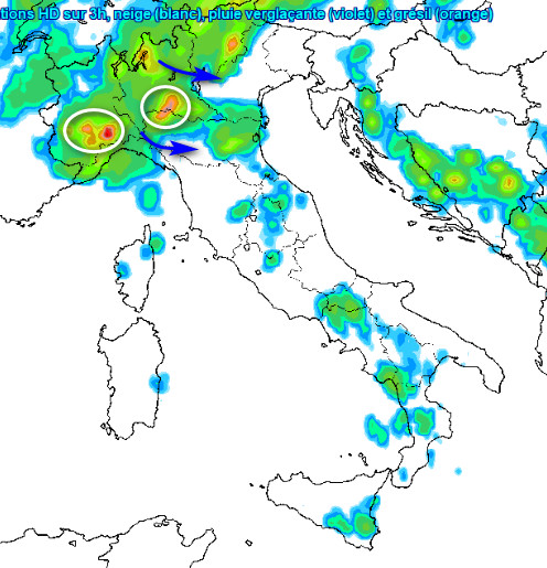 sommatoria delle precipitazioni attese in Italia tra le 14 e le 17 di mercoledi 1 luglio