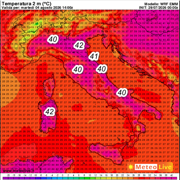 temperature attese al suolo alle ore 16 di martedì 4 agosto