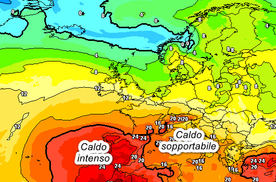 temperature a 1500 metri attese in Europa nelle ore centrali di domenica 5 luglio