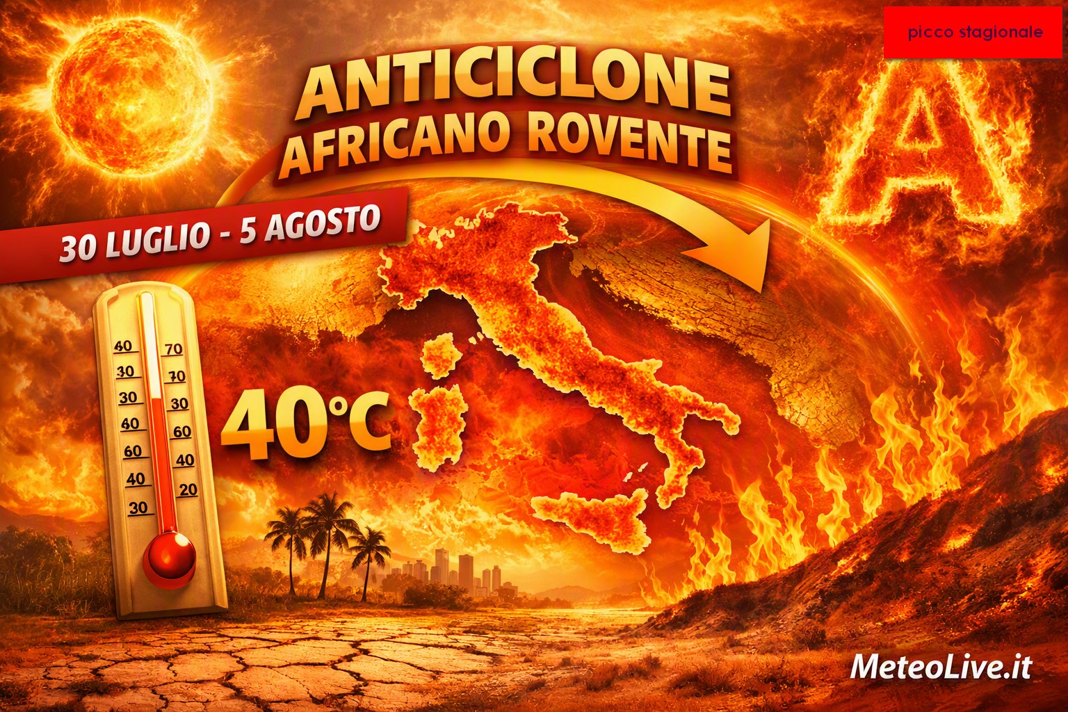 Sole e caldo a 40° tra il 30 luglio e il 5 agosto: poi la svolta? Picco stagionale del caldo in arrivo.