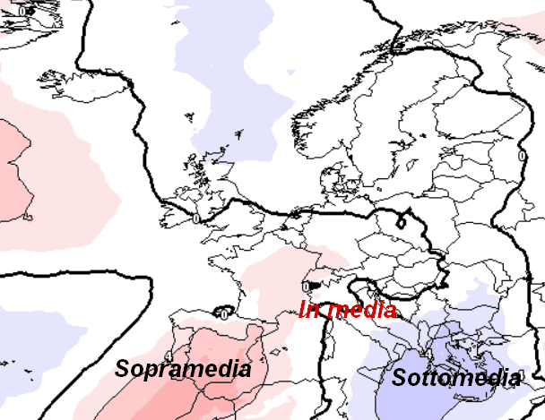 anomalie termiche a 1500 metri attese in Europa nella giornata di sabato 25 luglio secondo il modello GFS elaborato su base grafica Meteociel