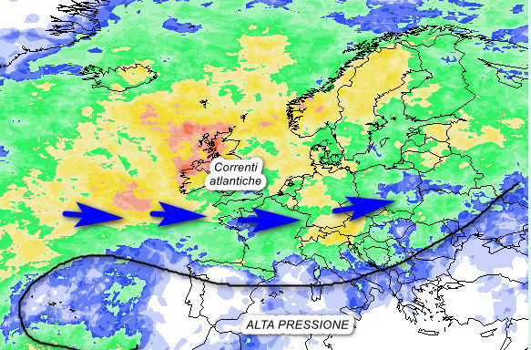 probabilità di pioggia in Europa secondo la media degli scenari del modello GFS elaborato su base grafica Meteociel per lunedi 17 agosto