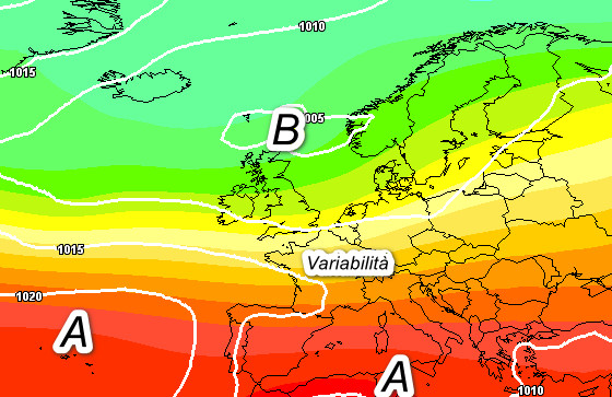 situazione sinottica attesa in Europa nelle ore centrali di lunedi 31 agosto sempre secondo il modello GFS elaborato su base grafica Meteociel