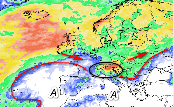 probabilità di pioggia in Europa valida per venerdì 4 settembre secondo la media degli scenari del modello GFS elaborato si base grafica Meteociel