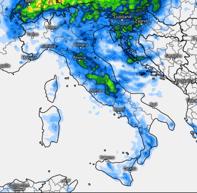 I temporali previsti dal modello ECMWF per lunedì 17 agosto.