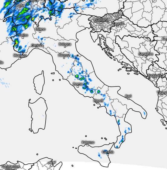 sommatoria del fenomeni attesi in Italia nel pomeriggio-sera di luned&igrave; 3 agosto secondo il modello Swiss 4x4 elaborato su base grafica Meteologix