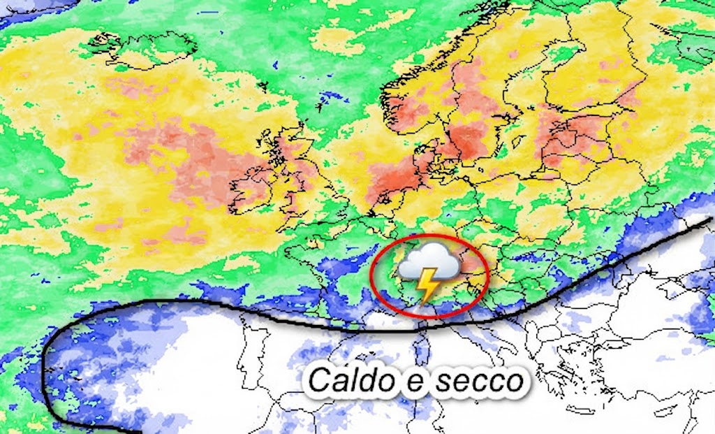 probabilità di pioggia in Europa estrapolata dalla media degli scenari del modello GFS elaborato su base grafica Meteociel per mercoledi 2 settembre