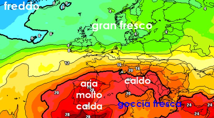 La carta termica a 1500m prevista dal modello GFS per il 5 settembre su base grafica Meteologix.