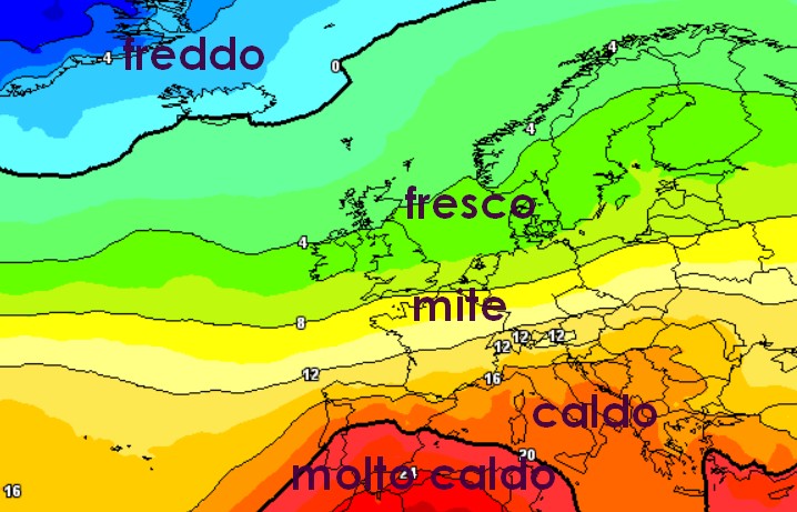 Media termica a 1500m prevista per i primi di settembre secondo il modello GFS su base grafica Meteociel.