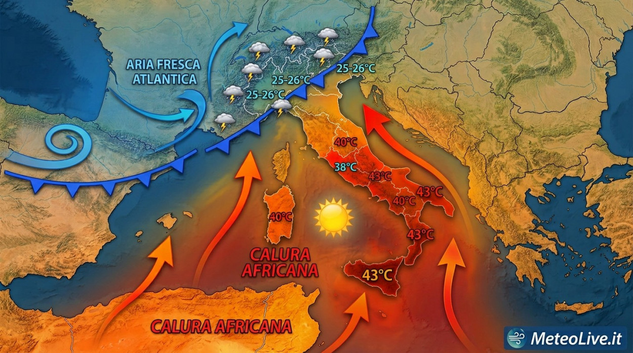 Anticiclone caldera bollente: lascerà solo le briciole a fresco e temporali Il tentativo di sfondamento dei temporali tra venerdì 28 e sabato 29 agosto.