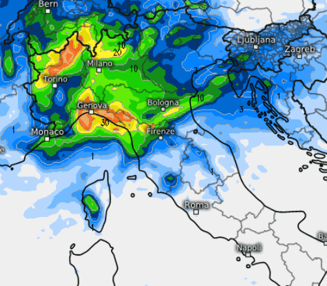 previsione del modello UKMO elaborata su base grafica Meteologix valida per l'intera giornata di mercoledi 26 agosto: