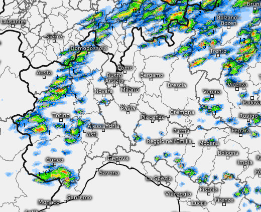 Sommatoria dei temporali per giovedi 6 agosto secondo il modello ICON