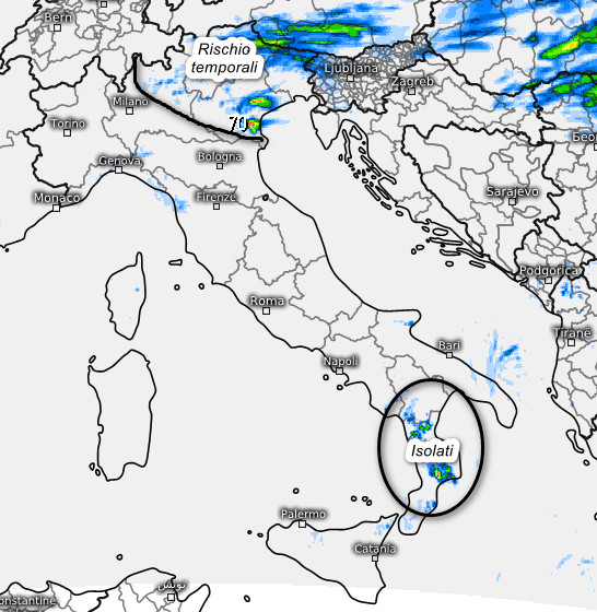  sommatoria dei fenomeni attesi sul nostro Paese secondo il modello Swiss 4km elaborato su base grafica Meteologix per martedi 1 settembre