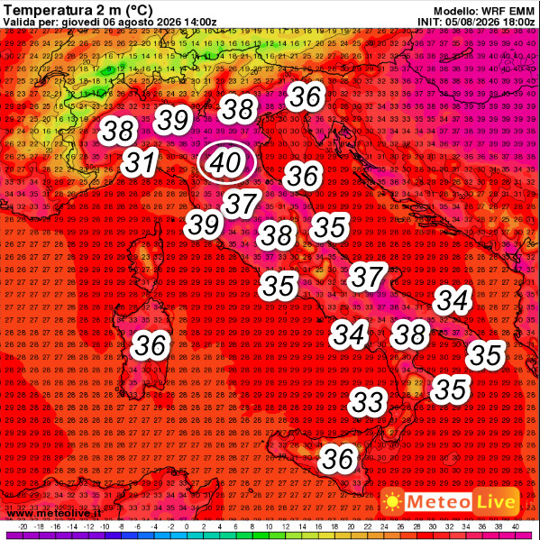 temperature attese in Italia alle ore 16 di giovedi 6 agosto