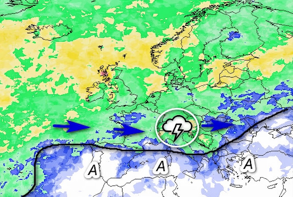 probabilità di pioggia in Europa valida per venerdi 11 settembre, sempre secondo il modello GFS elaborato su base grafica Meteociel