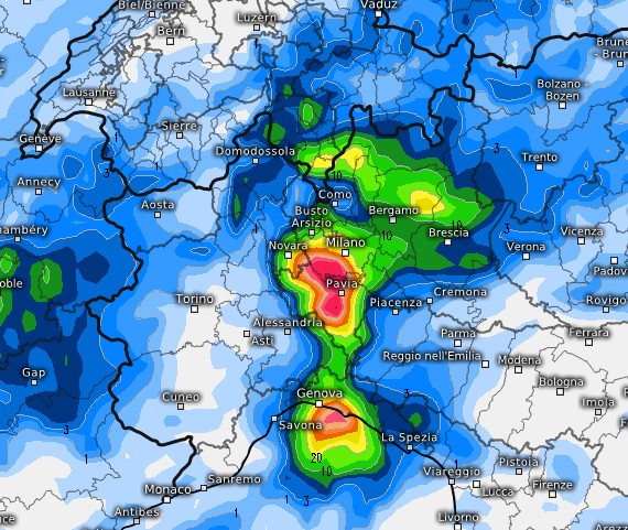 Ecco una mappa del modello ECMWF relativa agli accumuli previsti entro le 12 di giovedì 20,