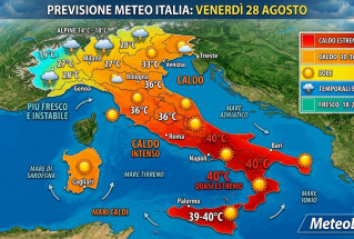 Previsioni Italia venerdì 28 agosto.