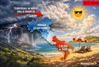 Perturbazione temporalesca in arrivo tra il 20 e il 21 agosto.
