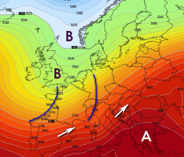 Saccatura vista dal modello GFS su base grafica Meteologix per venerdì 21 agosto.