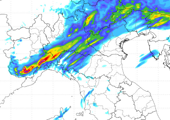 sommatoria delle precipitazioni al nord e su parte del centro tra le 20 di mercoledi 9 e le 2 di notte su giovedi 10 settembre