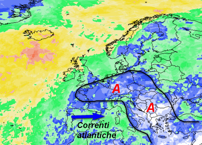 probabilità di pioggia in Europa valida per giovedi 1 ottobre secondo la media degli scenari del modello GFS elaborato su base grafica Meteociel