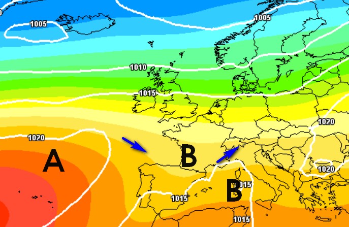 Media scenari modello GFS per l'8 ottobre su base grafica Meteociel.