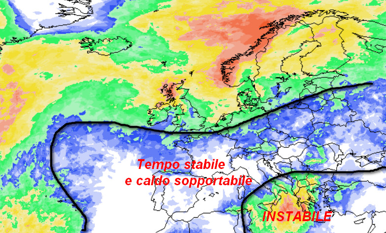 probabilit&agrave; di pioggia in Europa nella giornata di marted&igrave; 15 settembre secondo la media degli scenari del modello GFS elaborato su base grafica Meteociel 