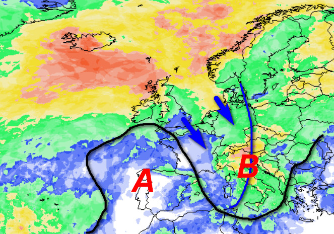 probabilità di pioggia in Europa valida per venerdi 18 settembre sempre secondo il modello GFS elaborato su base grafica Meteociel