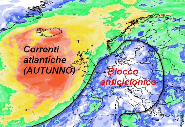 probabilità di pioggia in Europa prevista per la giornata di martedi 29 settembre secondo la media degli scenari del modello GFS elaborata su base grafica Meteociel