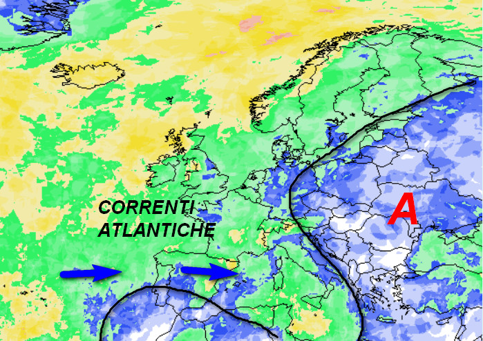 probabilità di pioggia in Europa secondo la media degli scenari del modello GFS elaborato sui base grafica Meteociel per domenica 4 ottobre